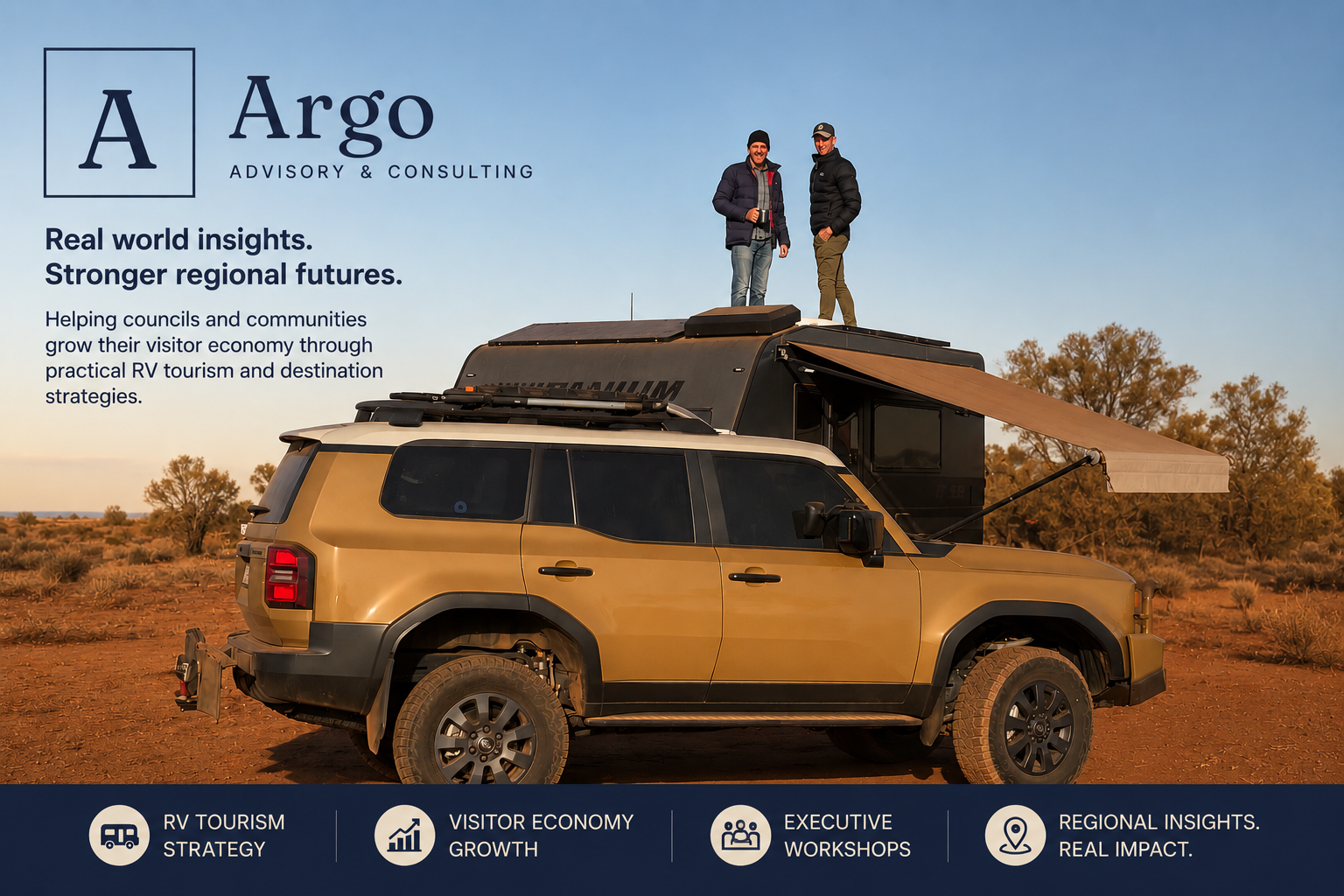 Argo Advisory team on the road with a caravan in regional Australia