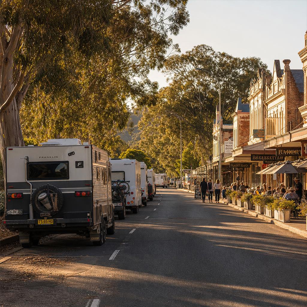 Caravans on a regional Australian main street